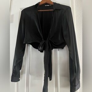 Large black silky blouse